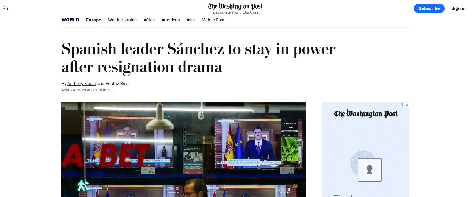 La continuïtat de Pedro Sánchez al The Washington Post