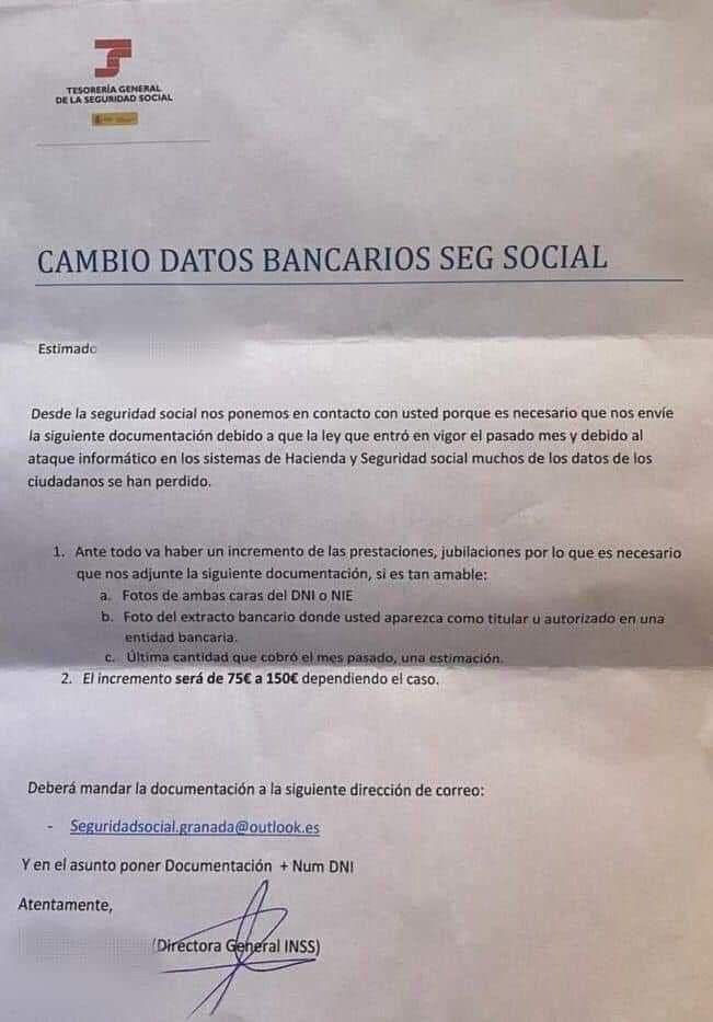 Aquesta carta que et demana dades per pujar-te la pensió no és de la Seguretat Social, és una estafa