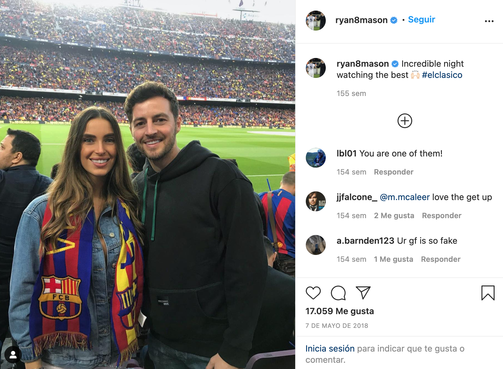 Instagram Ryan Mason Barca Camp Nou