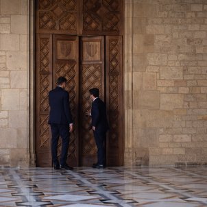 El presidente del Gobierno, Pedro Sánchez y el presidente del Govern, Pere Aragonès, mesa de diálogo, Palau de la Generalitat - Sergi Alcàzar