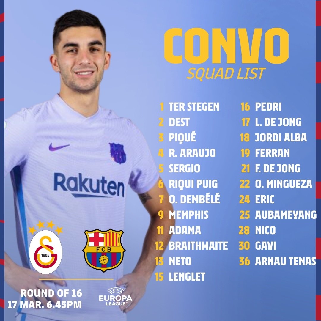 Galatasaray Barca Europa League 2021 22 convocatoria