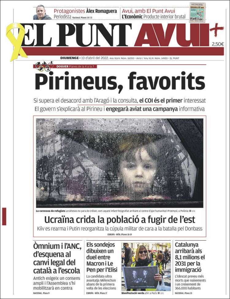 portada el punt avui 10 abril 2022