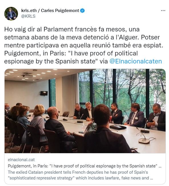 Tuit Puigdemont Carles Puigdemont CatalanGate abril