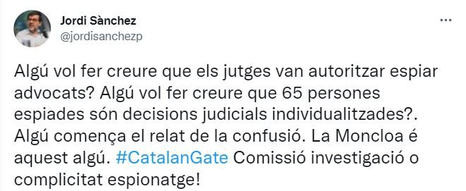 TUIT Jordi Sánchez CatalanGate CIN admite investigó independentistas