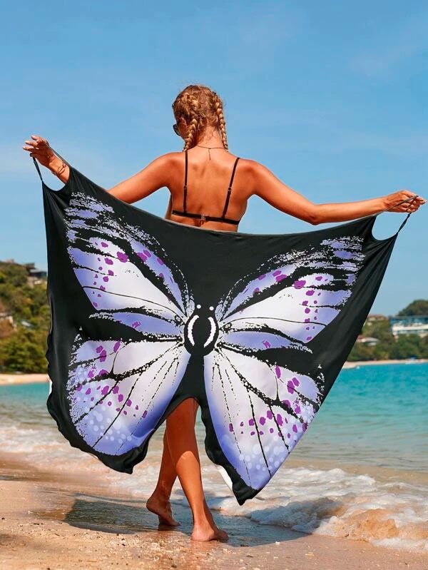 Cover up con estampado de mariposa1