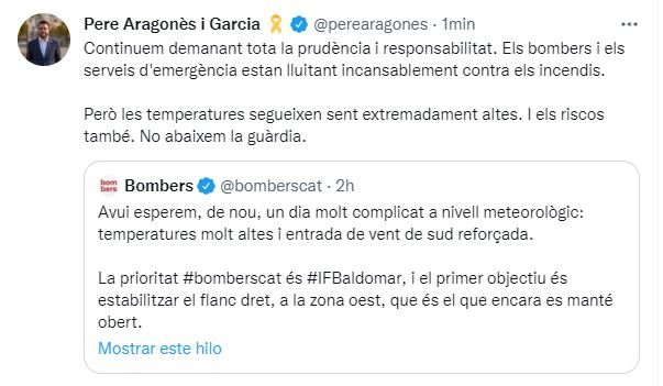 tuit Pere Aragones incendis