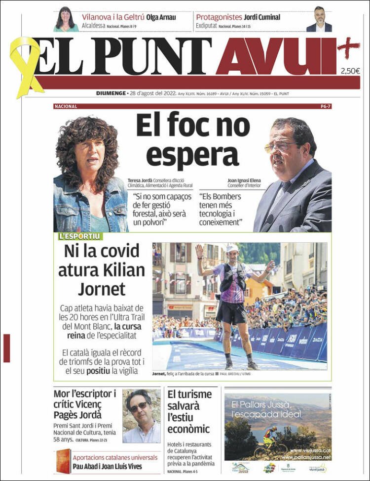 portada el punt avui 28 agost 2022