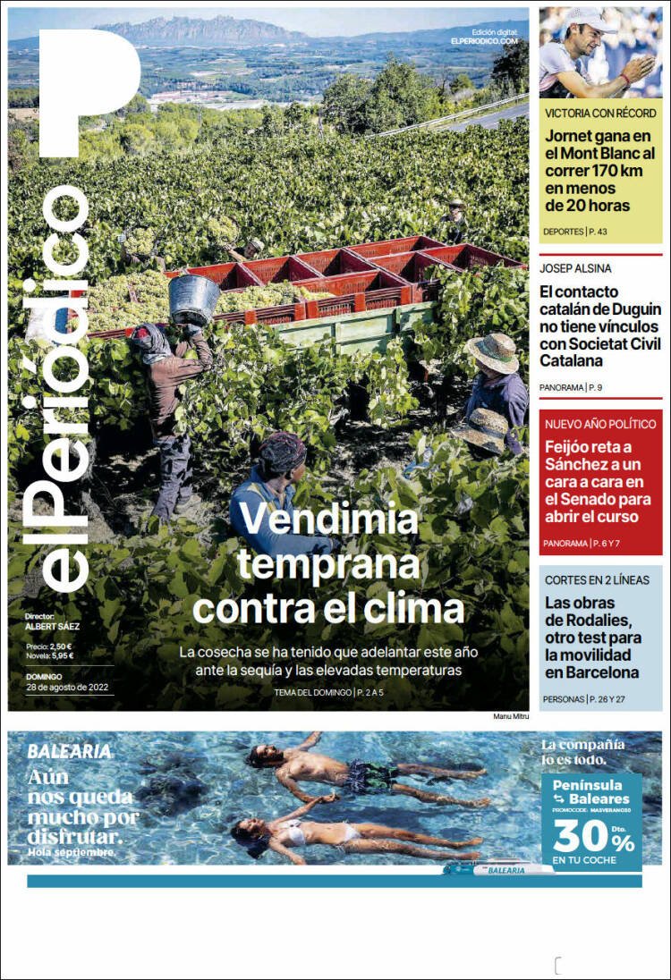 portada el periódico 28 agost 2022