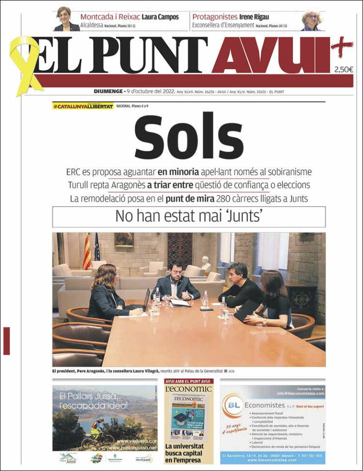 portada el punt avui 9 octubre 2022