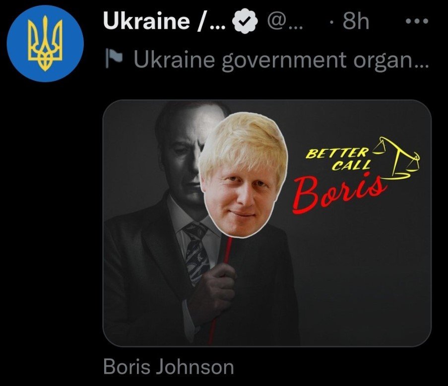 Ucraïna esborra una piulada enigmàtica amb un mem de Boris Johnson