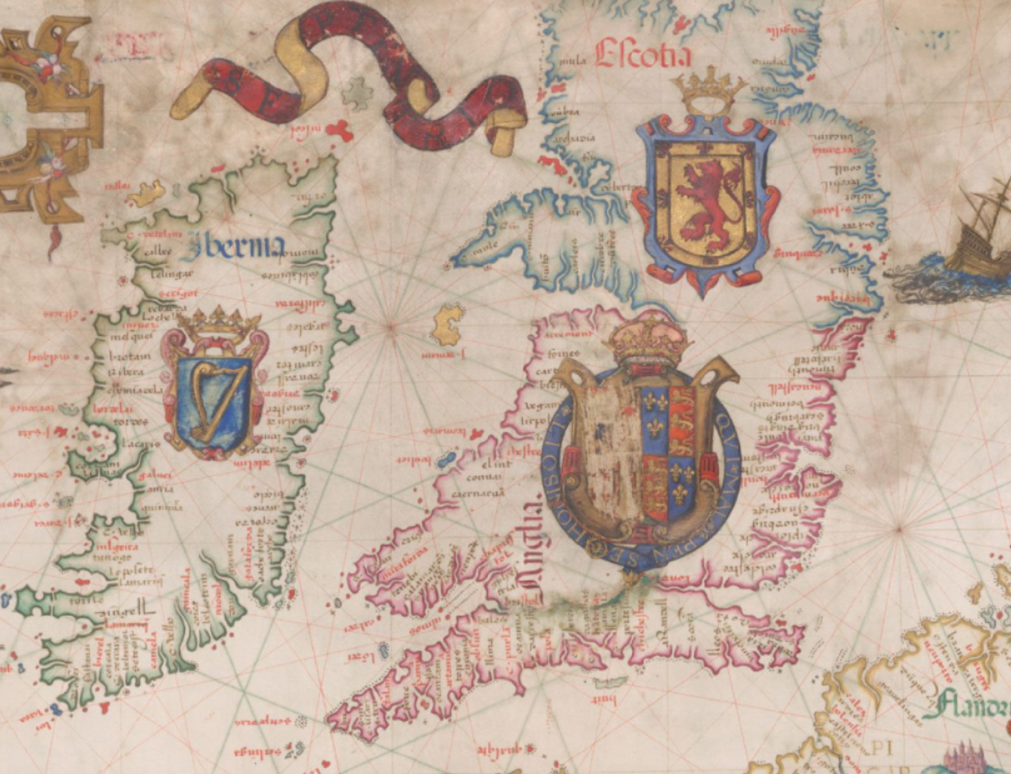 Mapa de les illes britàniques cartografia durant el regnat de Maria I. Font British Library