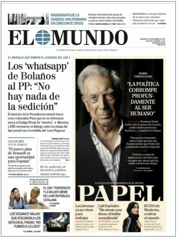 el mundo portada 13 noviembre