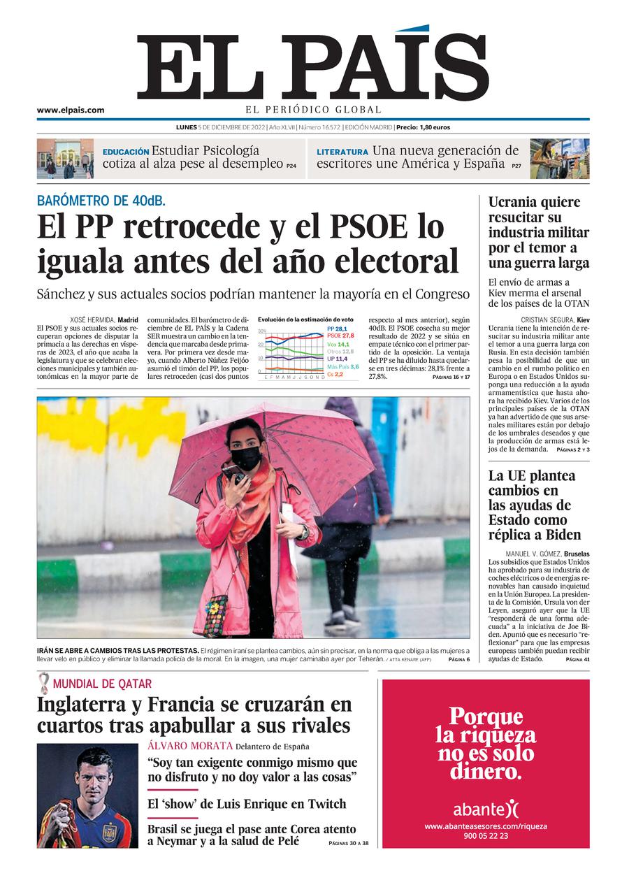 portada elpais 5 desembre 2022