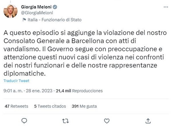 Tweet Giorgia Meloni