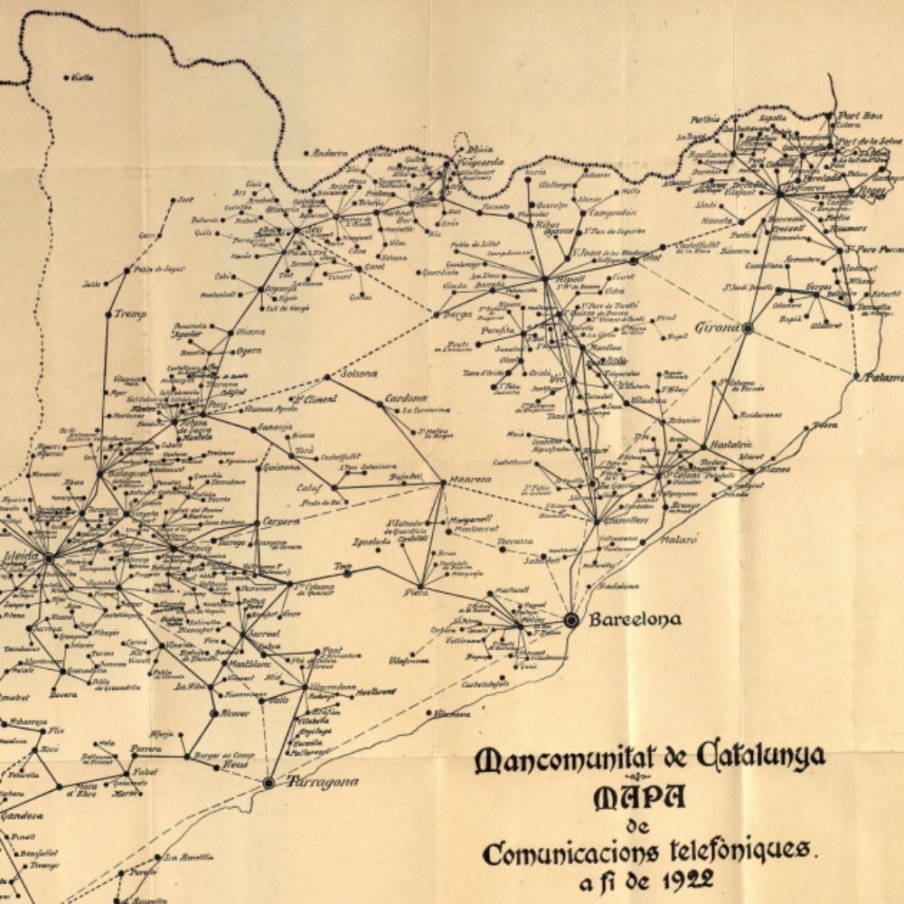 Mapa de la red telefónica catalana (1922). Fuente Cartoteca de Catalunya