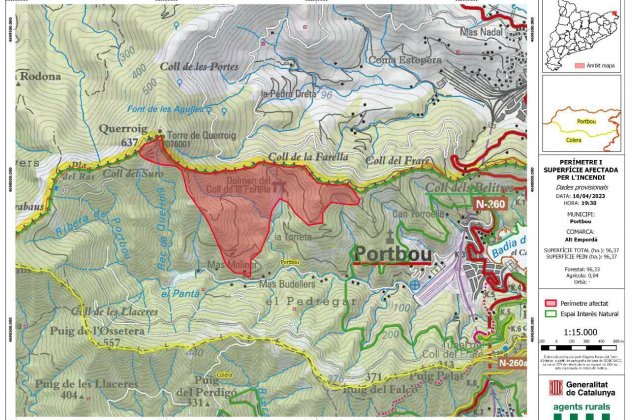 Mapa Alto Empordà incendio Portbou 