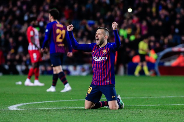 Jordi Alba celebra triunfo ante Atlético de Madrid Camp Nou 2018/19 / Foto: Europa Press - Xavi Bonilla