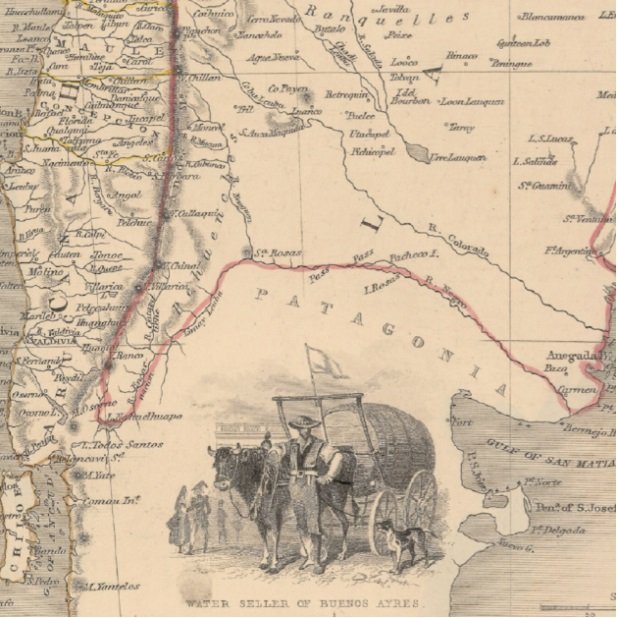 Mapa de la expansión argentina cabe al oeste y hacia el sur (finales del siglo XIX). Fuente Cartoteca de Catalunya