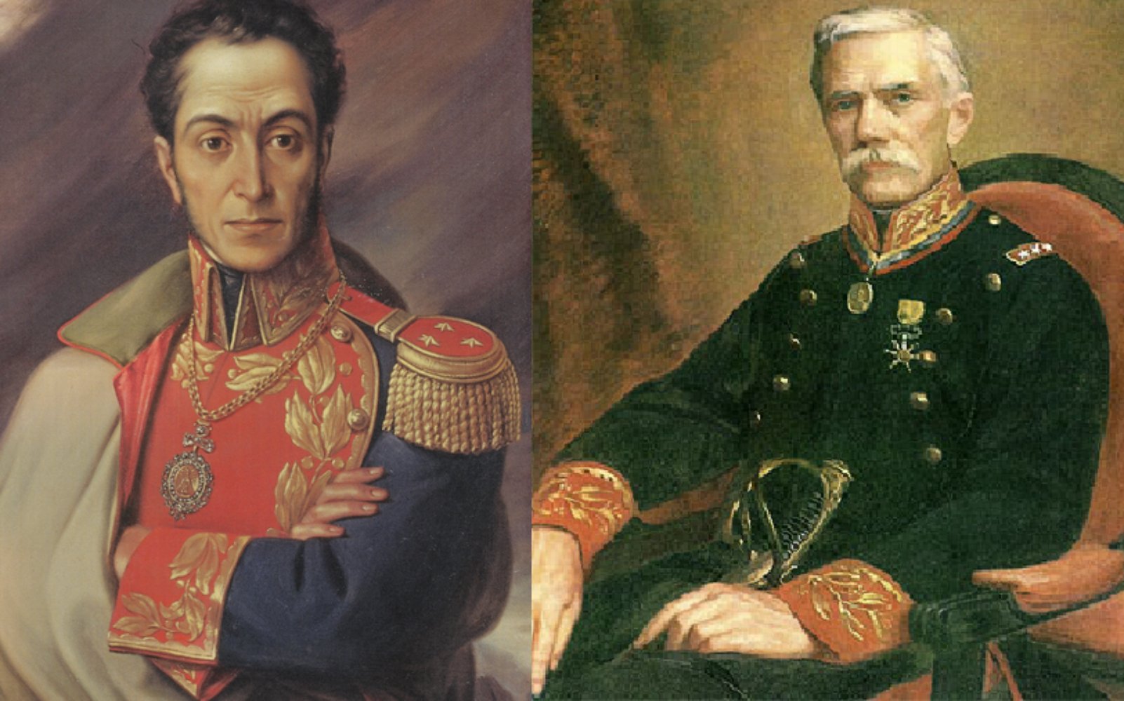 Los generales Simon Bolivar y Bartomeu Salom. Fuente Palacio Legislativo de La Paz (Bolivia) y Palació Federal de Caracas (Venezuela)