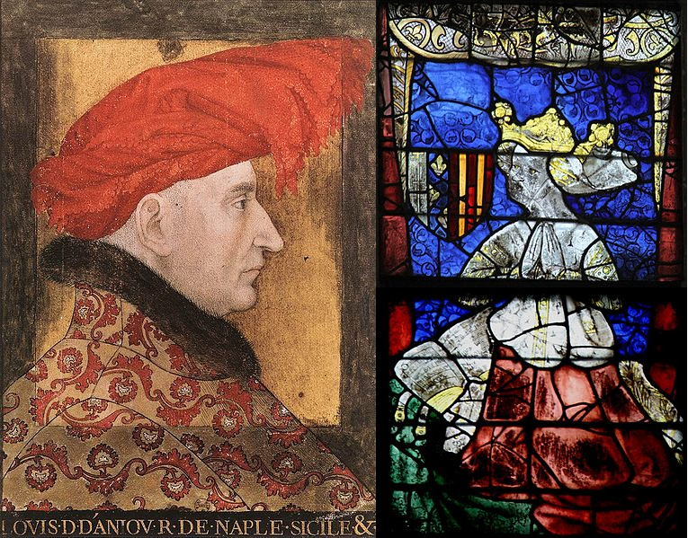 Luis II de Provenza y Violando de Aragón, abuelos maternos de Reinald de Bretaña. Fuente Bibliotheque Nationale de France y Catedral de Le Mans
