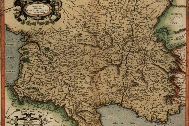 Mapa de Aquitania, parte occidental de Occitania (1685). Fuente Cartoteca de Catalunya