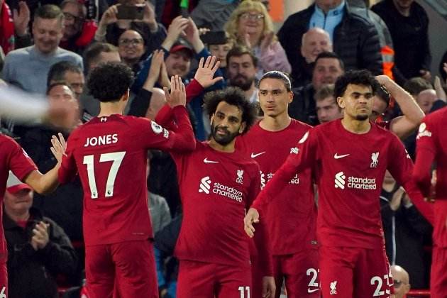 Mohamed Salah Darwin Núñez Luis Díaz gol Liverpool / Foto: Europa Press - Peter Byrne