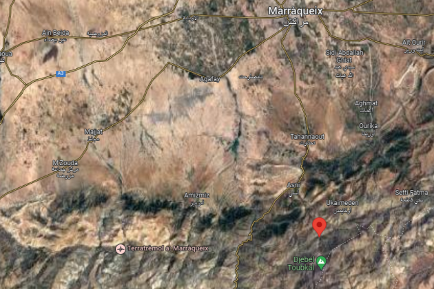 Localització d'Imlil, el poble on hi ha un grup de catals a pocs km de l'epicentre del terratrèmol / Foto: Google Maps