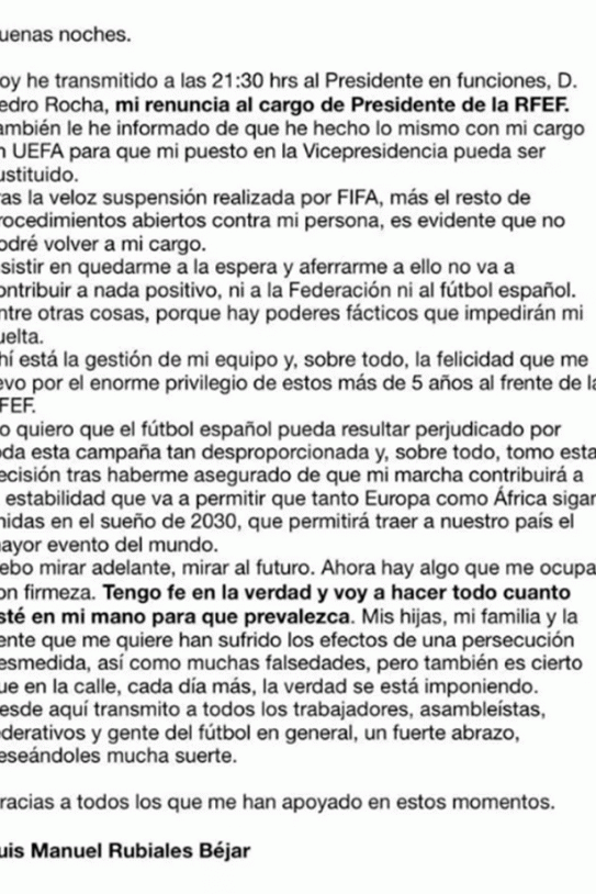 Comunicado Luis Rubiales