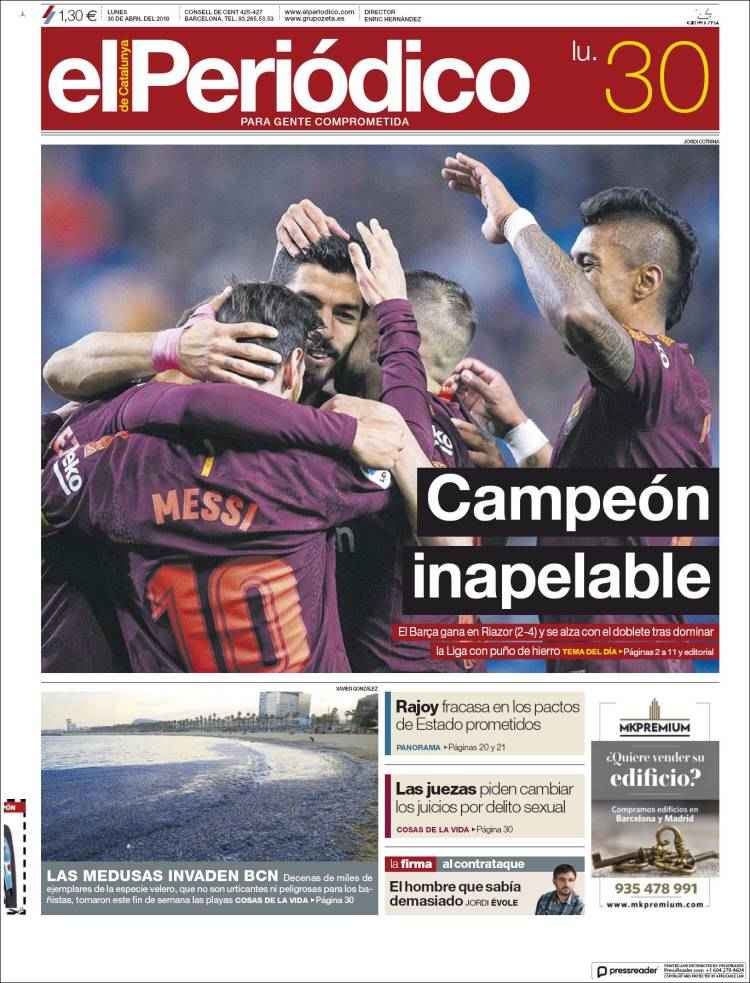 El Periódico Portada 30 04 2018