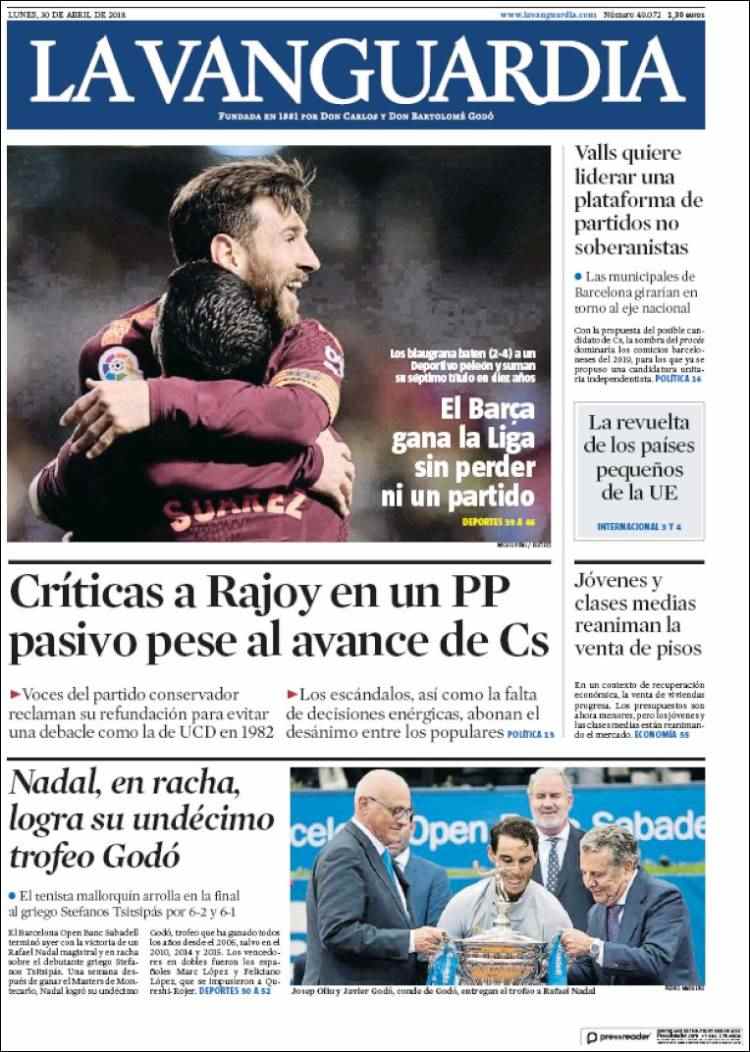 La Vanguardia Portada 30 04 2018