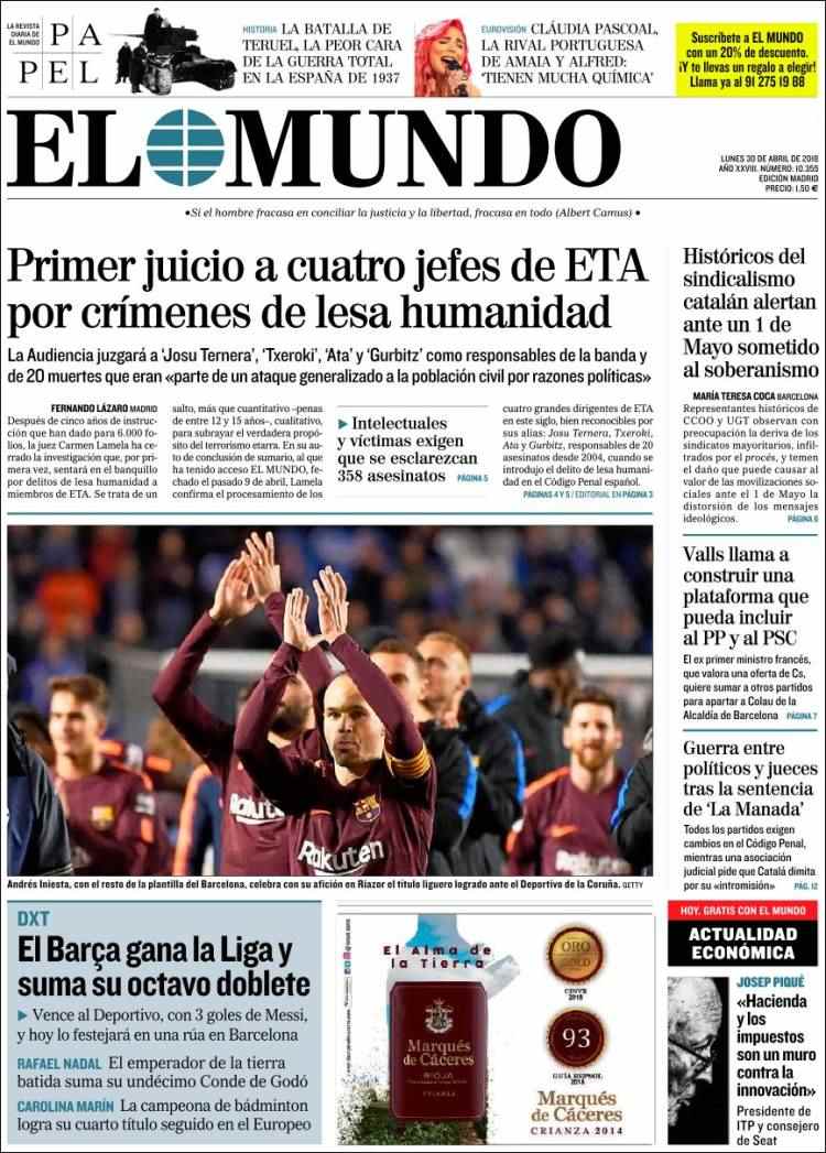 El Mundo Portada 30 04 2018