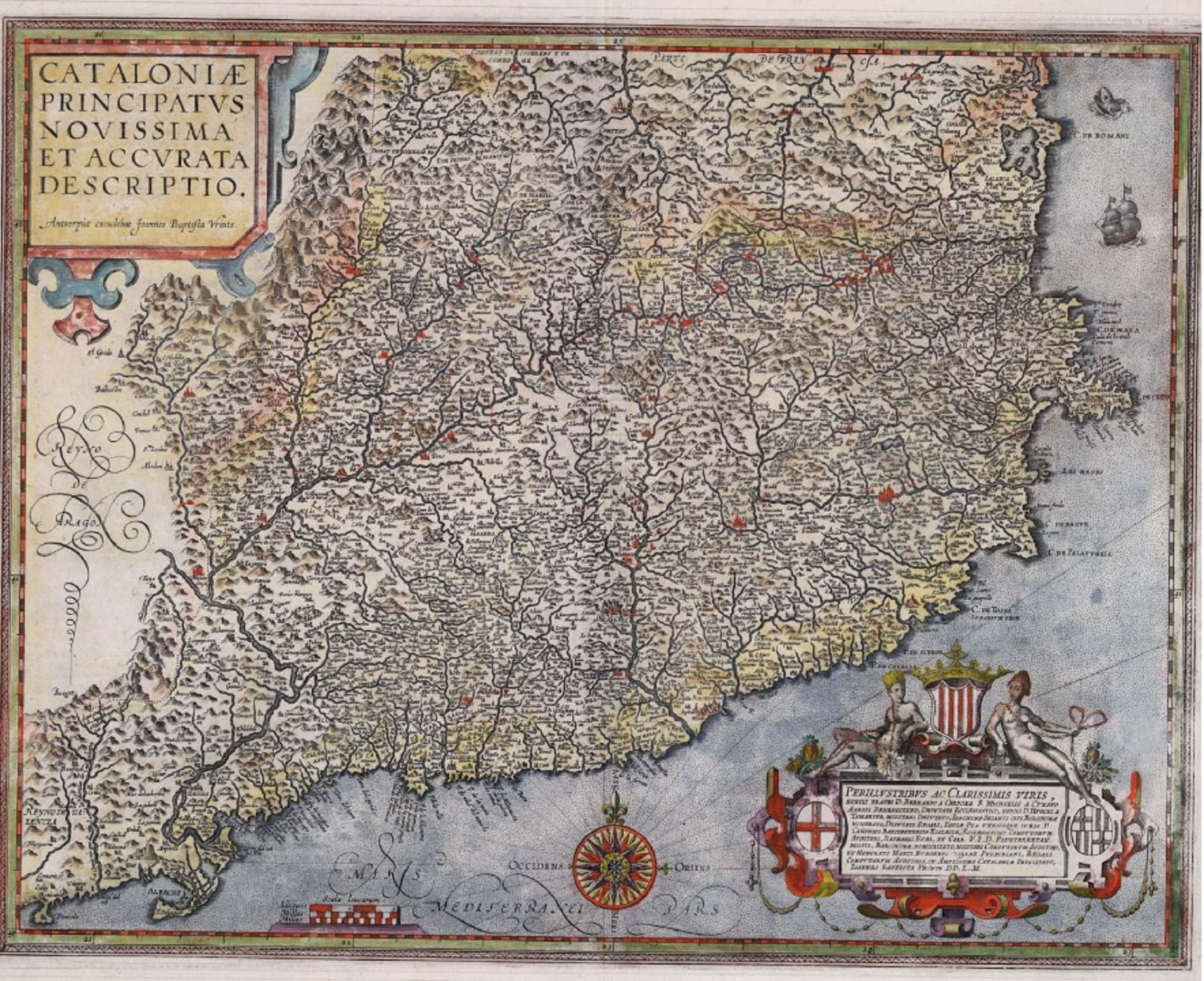 Mapa de Catalunya (1608). Fuente Cartoteca de Catalunya