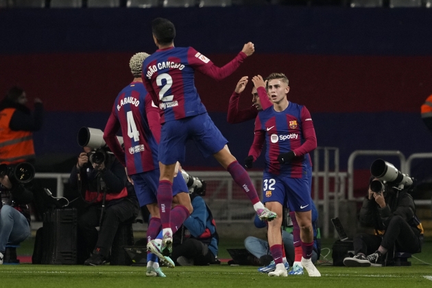 El Barça, tras anotar un gol ante el Almeria / Foto: EFE