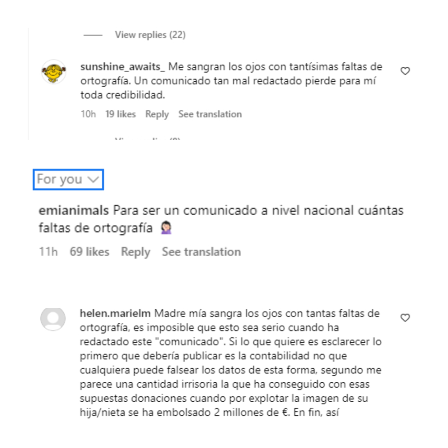 Comentarios a Ana Obregón / Instagram