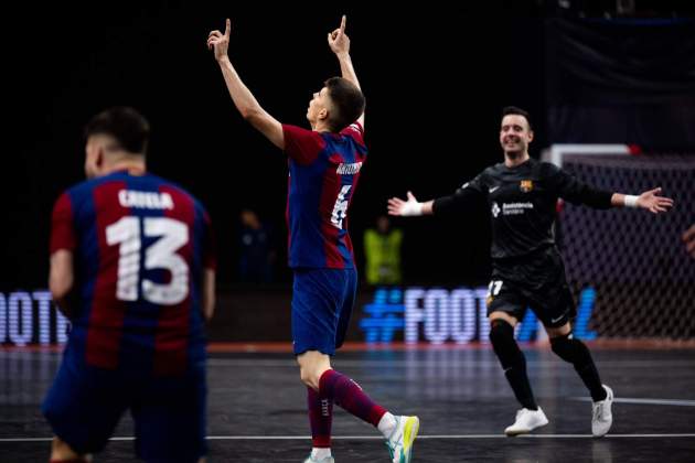 Antonio celebra un gol cono el Barça de fútbol sala en laso semifinales de la Champions League / Foto: FC Barcelona