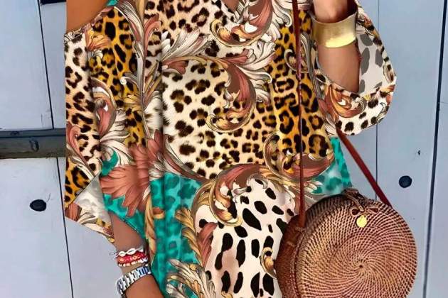 Vestido de talla grande con estampado de leopardo y parches