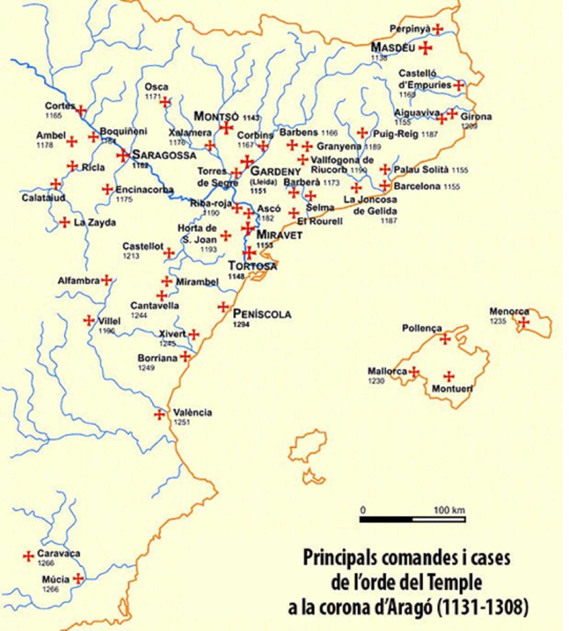 Mapa pedidos templeres en la Corona catalano aragonesa. Fuente Archivo ElNacional