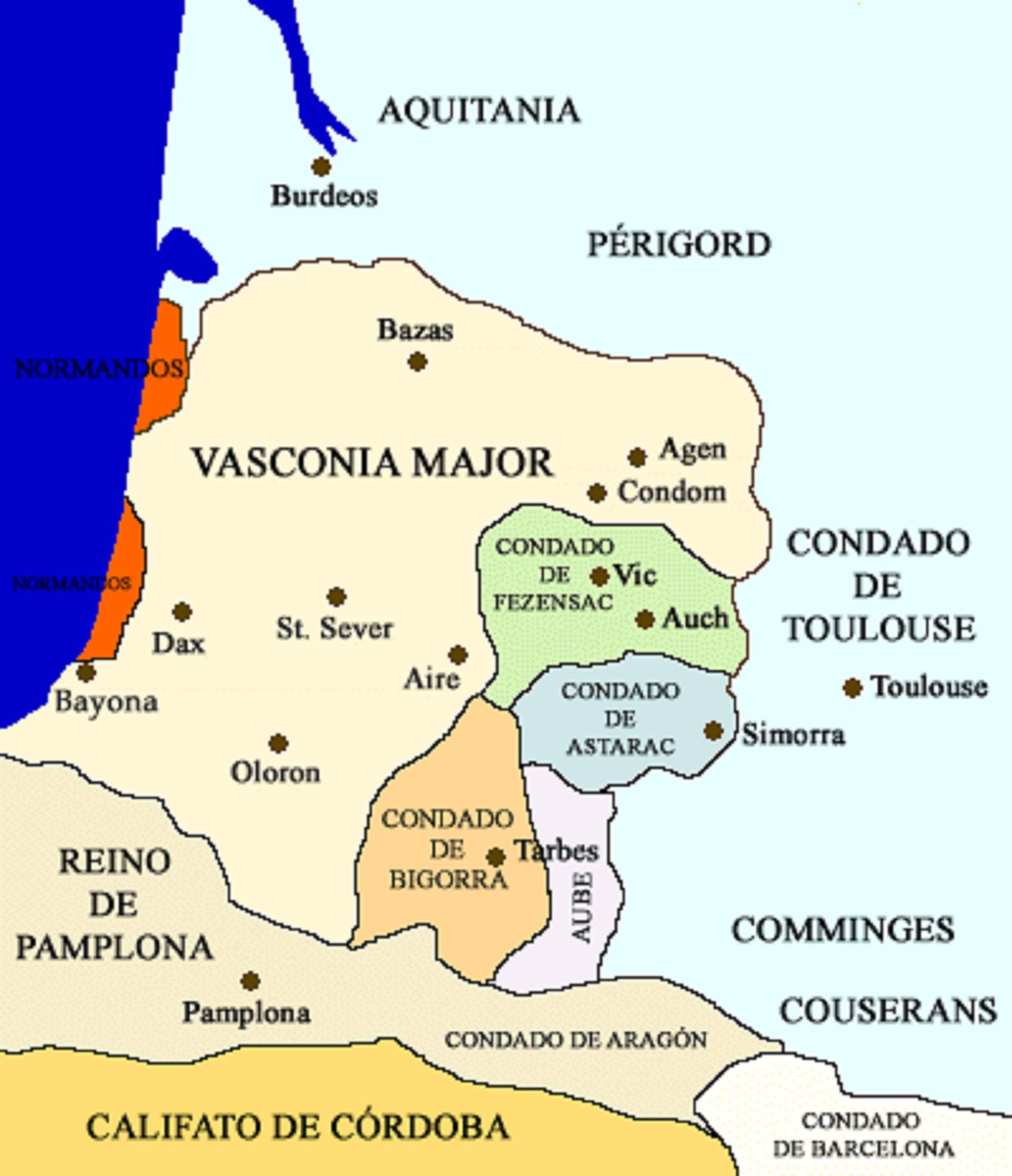 Mapa de Basconia i Pamploina al segle X. Font Kondaira
