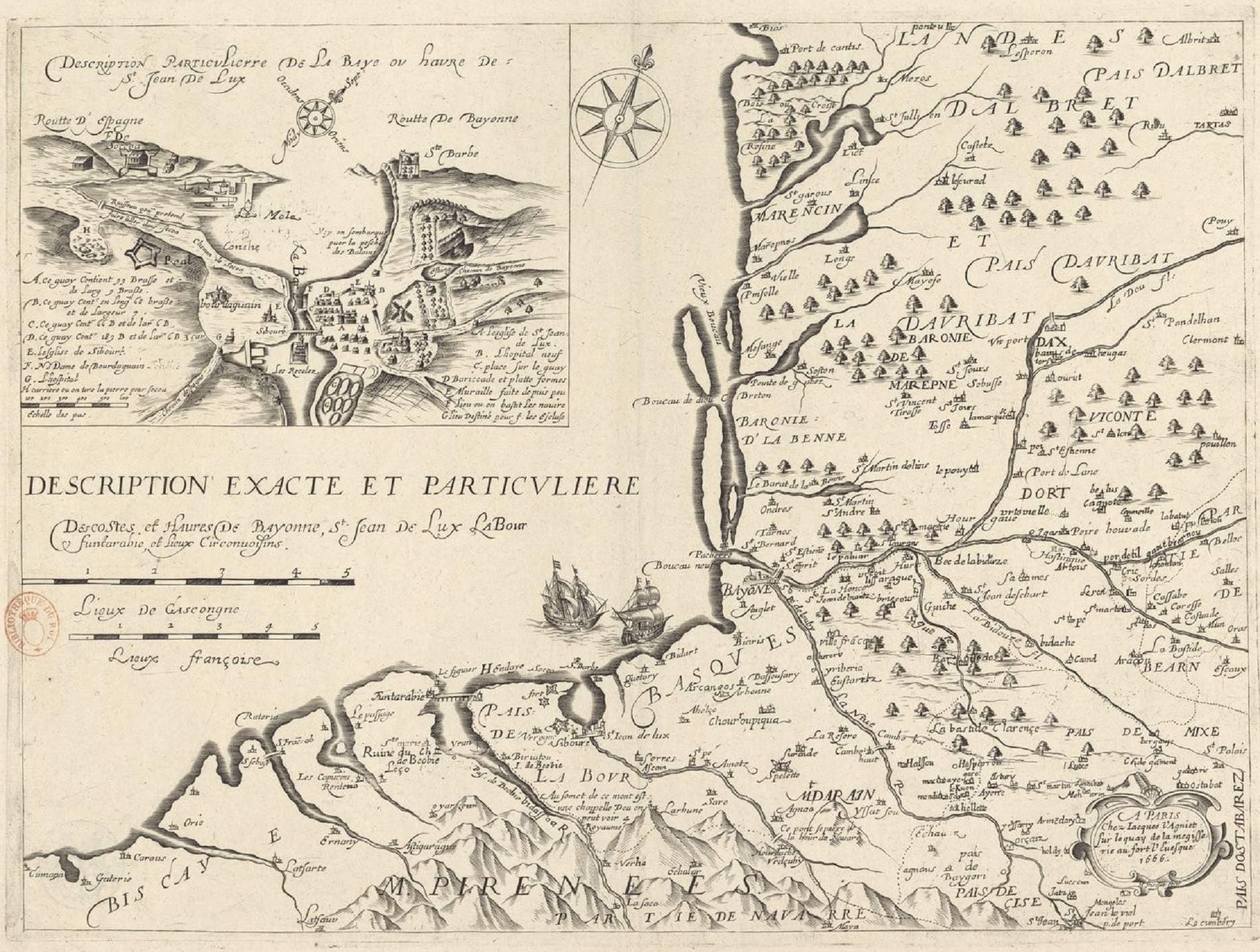 Mapa de les costes de Biscaia, de Guipuscoa i de Lapurdi (segle XVII). Font Bibliothèque Nationale de France