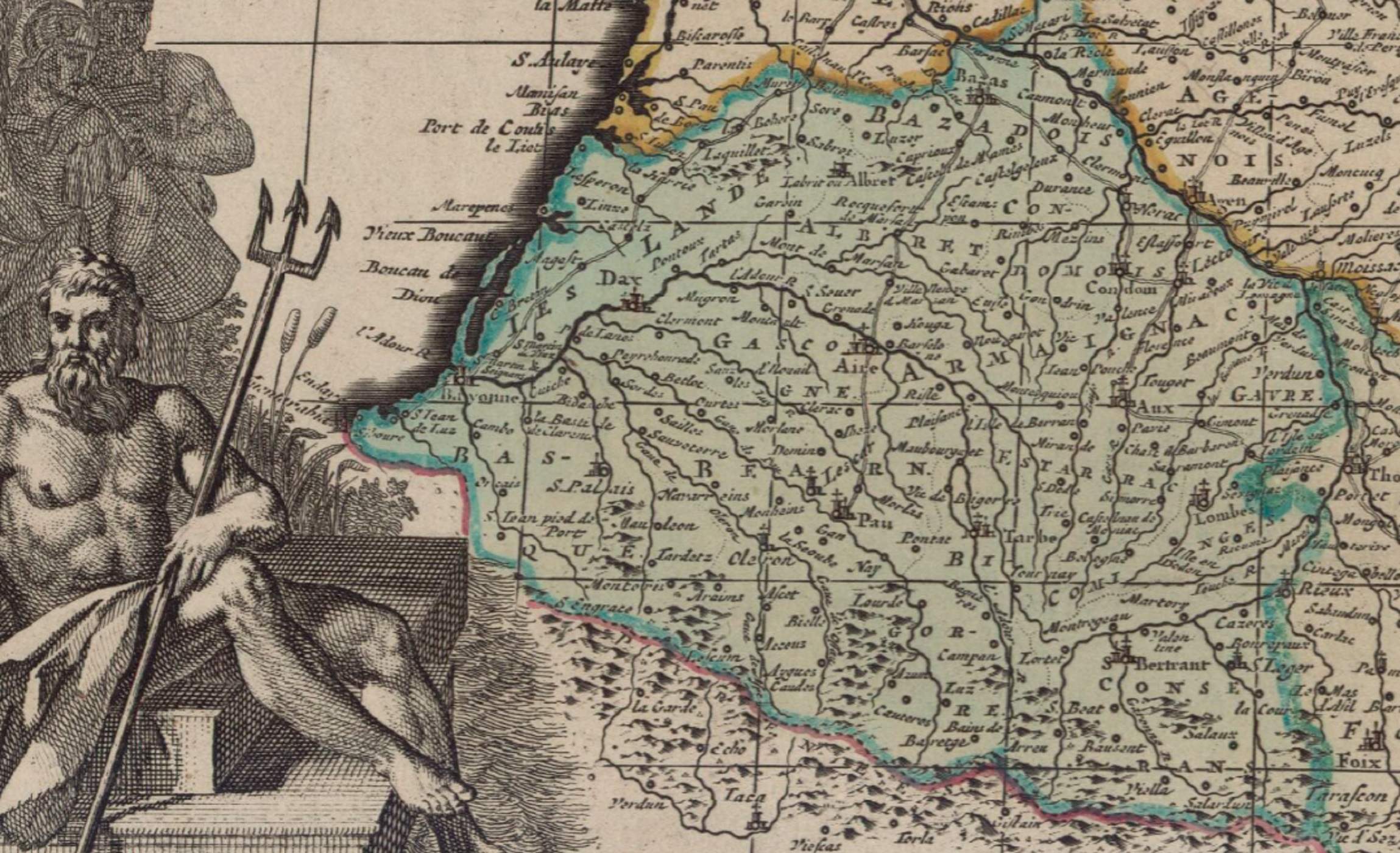 Fragment d'una mapa del regne de França (segle XVII). Provincia de Gascunya. Font Bibiliothèque Nationale de France