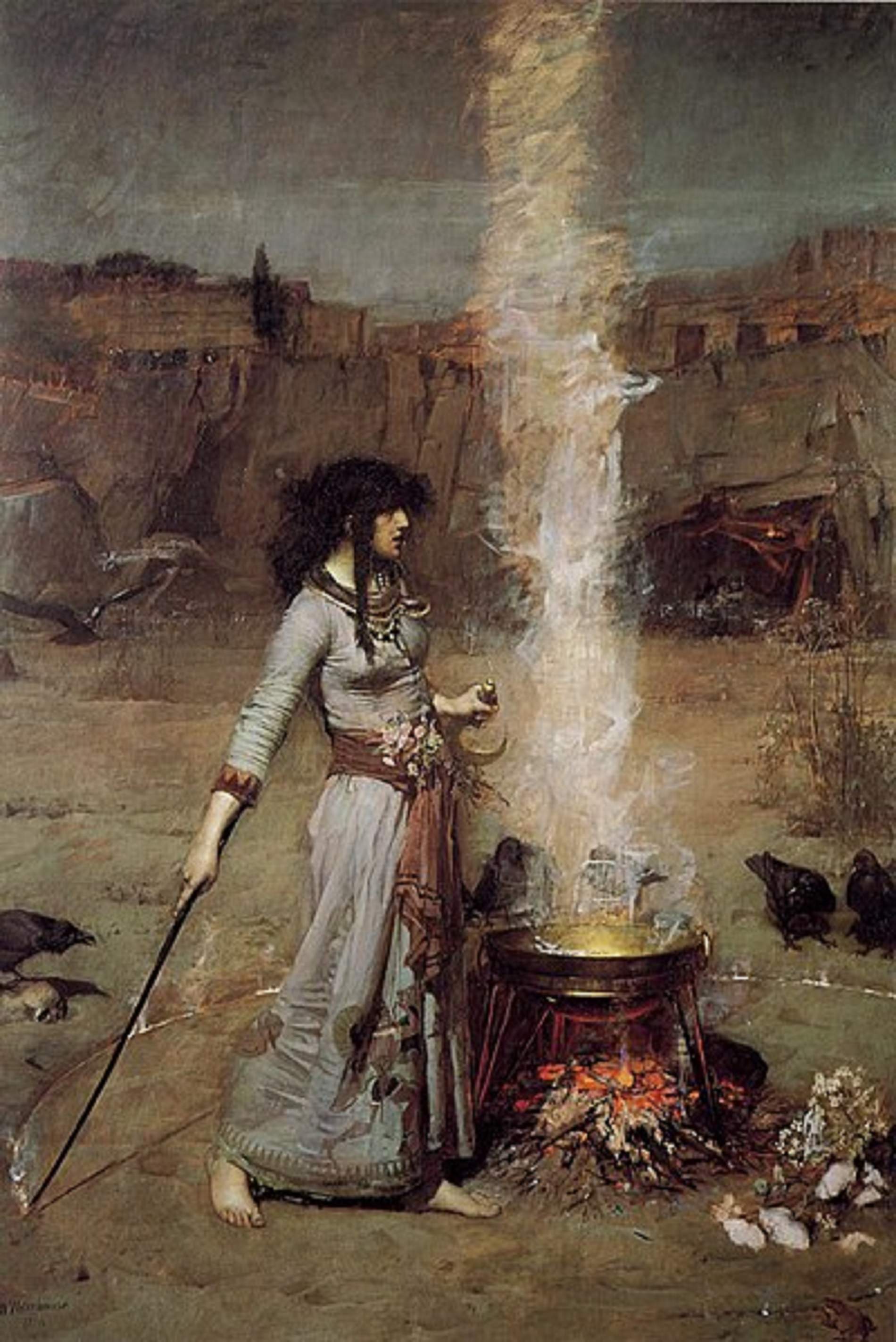 Representación de una bruja trazando el círculo magic con fuego (1896). Fuente Museo Tate Britain. Londres