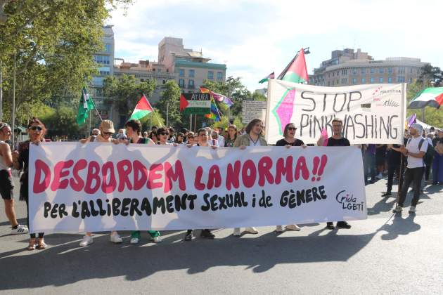 Cabecera|Membrete de la manifestación a favor de los derechos LGTBI a Barcelona / Foto: ACN