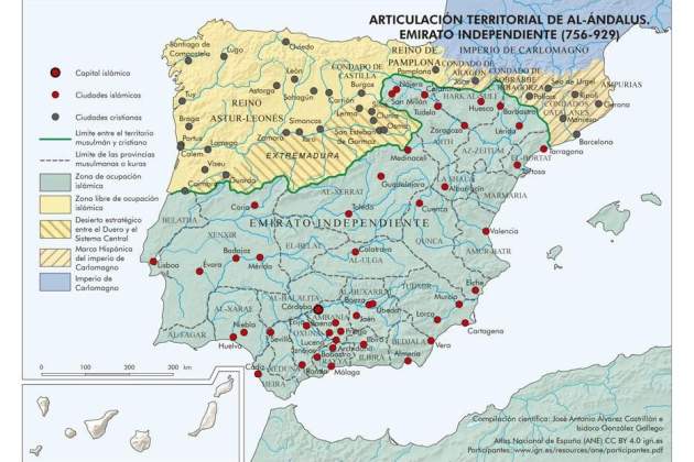 Mapa político de la península ibérica (siglos VIII en X). Font IGN
