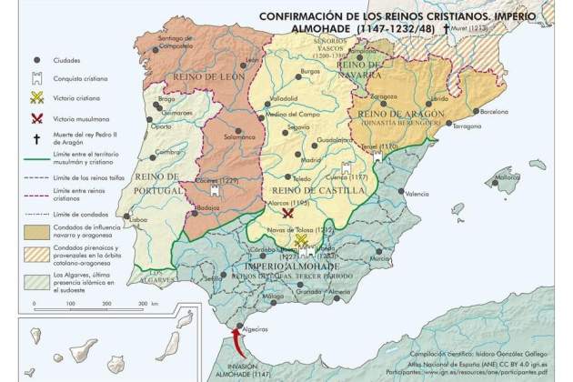 Mapa político de la península ibérica (siglos XII y XIII) Font IGN