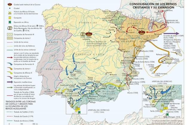 Mapa político de la península ibérica (siglos XIV y XV). Font IGN