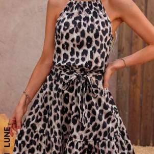 Vestido de mujer sin mangas con estampado de leopardo 1