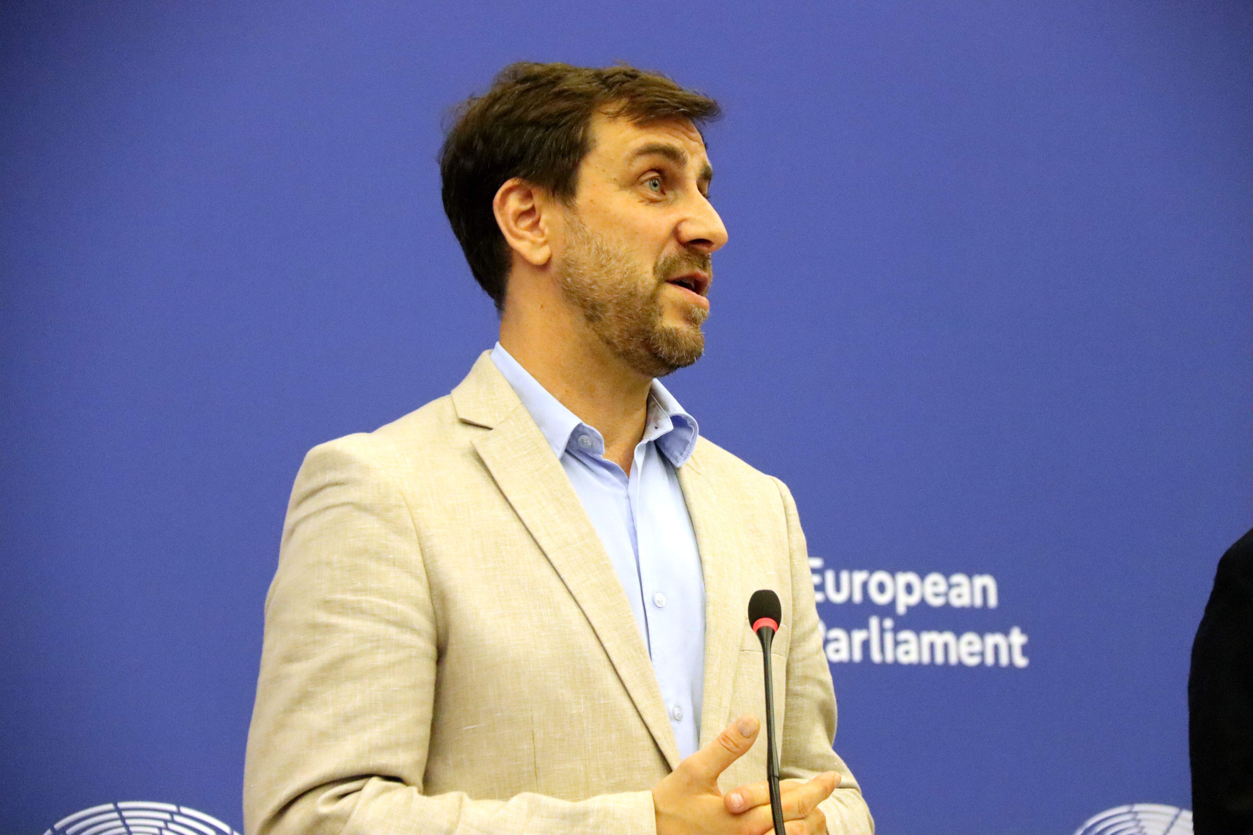 Toni Comín, a la tribuna de convidats durant la constitució del Parlament Europeu