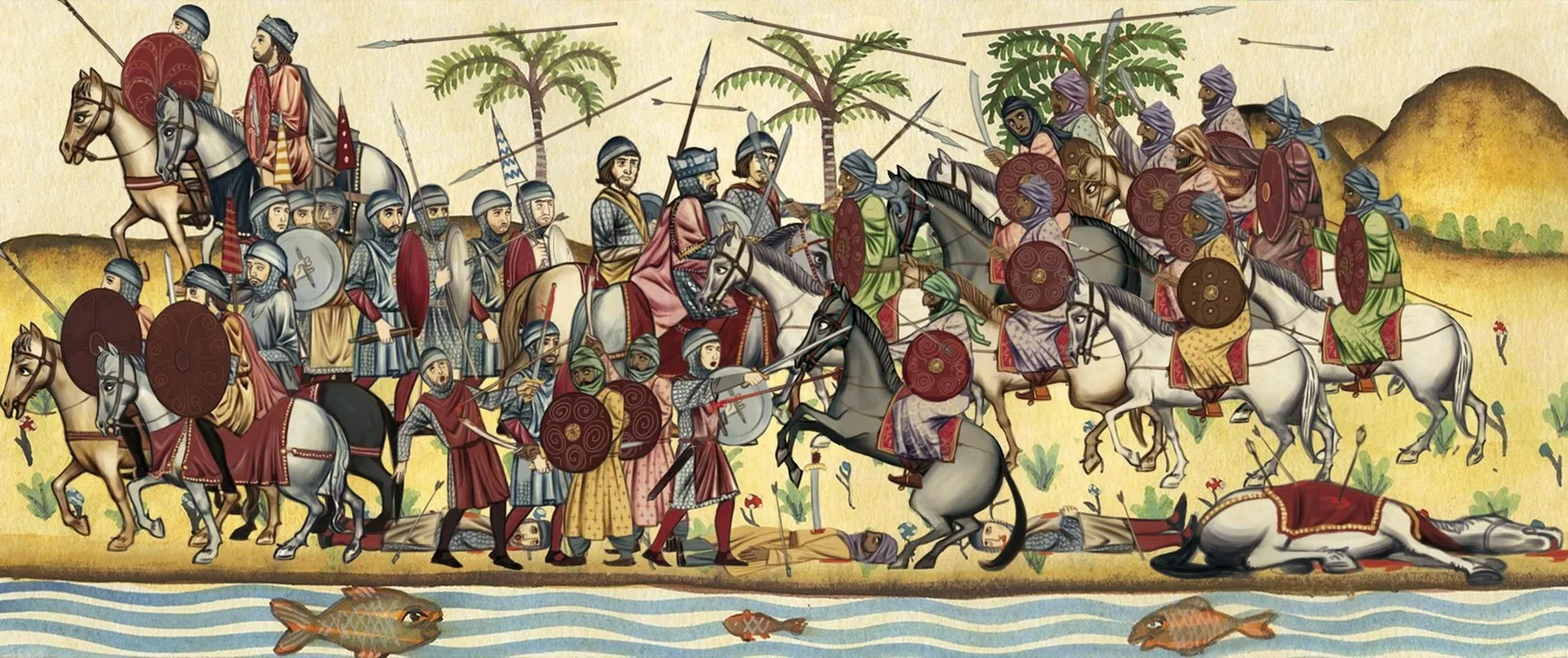 Representación de la batalla del río Guadalete. Font Pinterest
