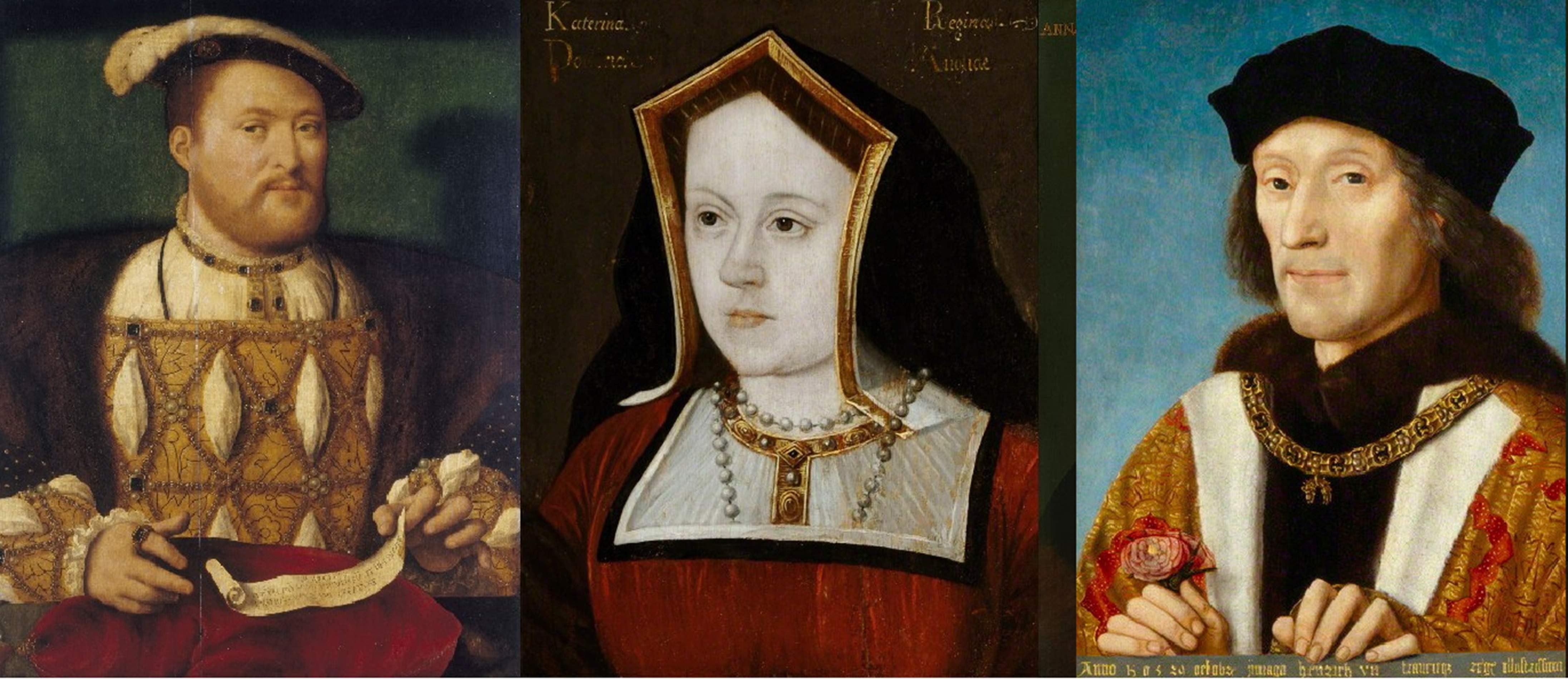 Enrique VIII, Caterina de Aragón y Enrique VII. Font The Royal Collection y The National Portrait Gallaery