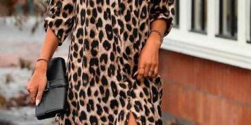 Vestido camisero con estampado de leopardo de manga enrollada con botón LUNE 1